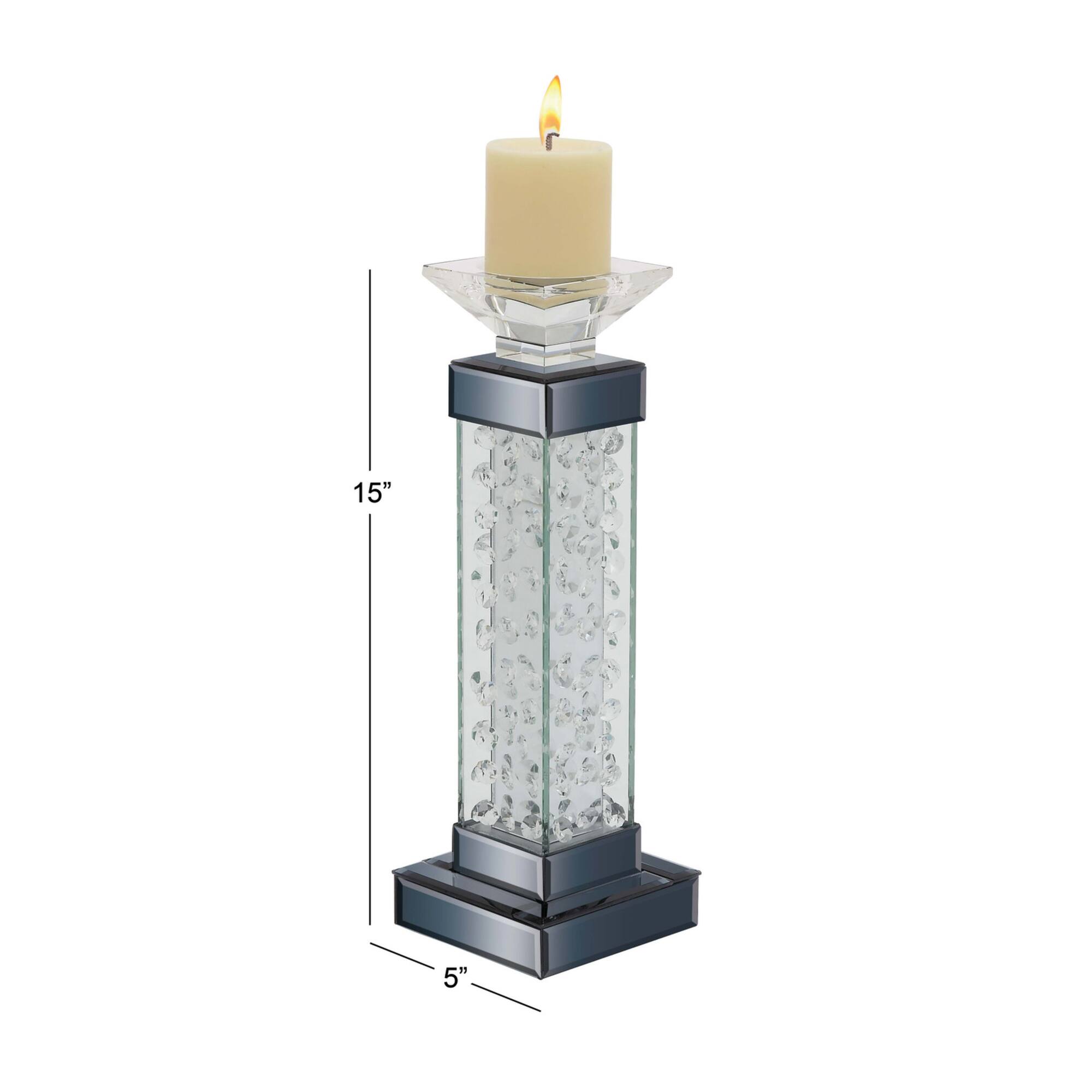 15'' Gray Glass Glam Candlestick Holder